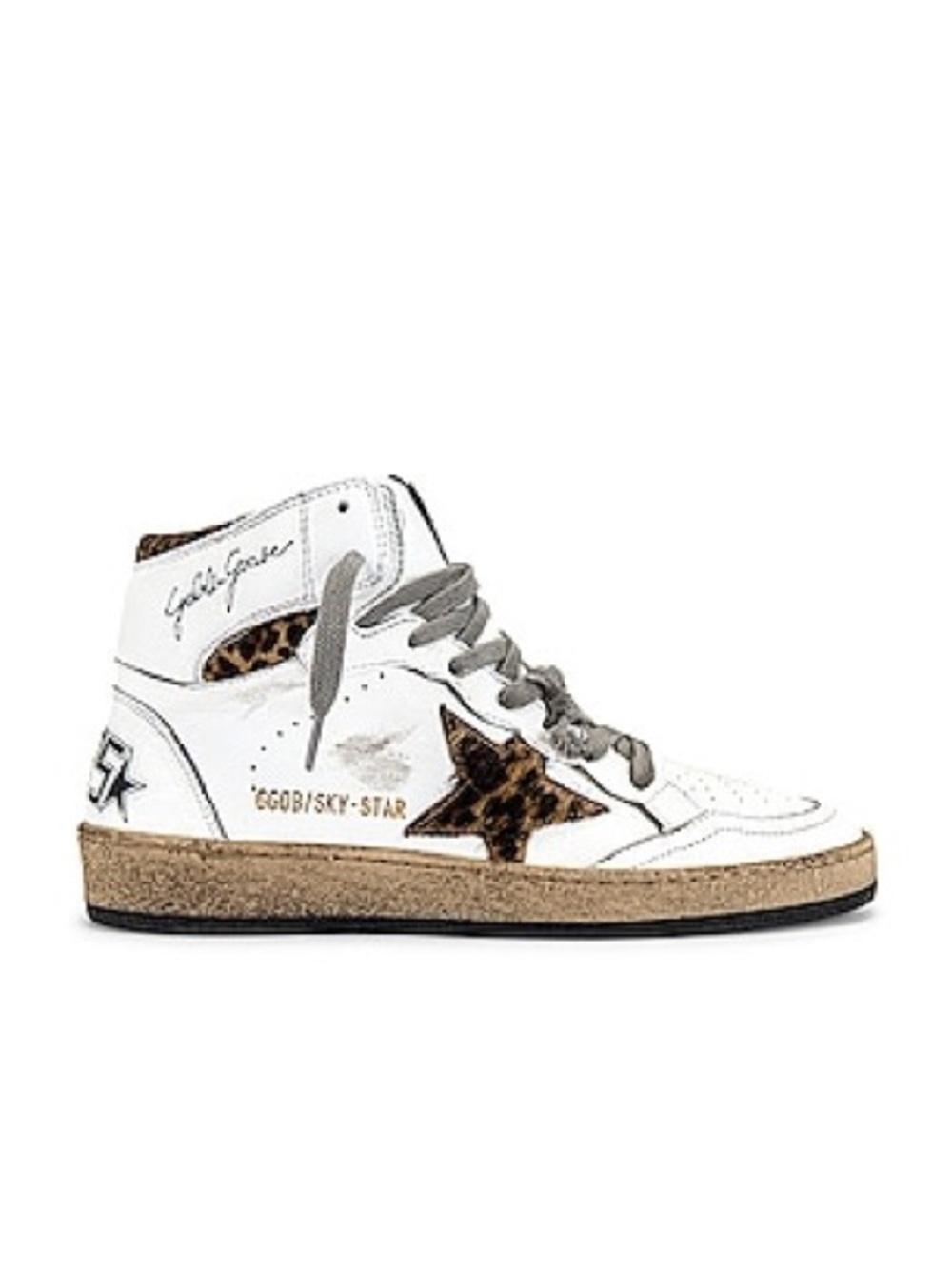 * NEW GOLDEN GOOSE Sky Star Sneaker in White, Beige Brown, & Black Leo BT